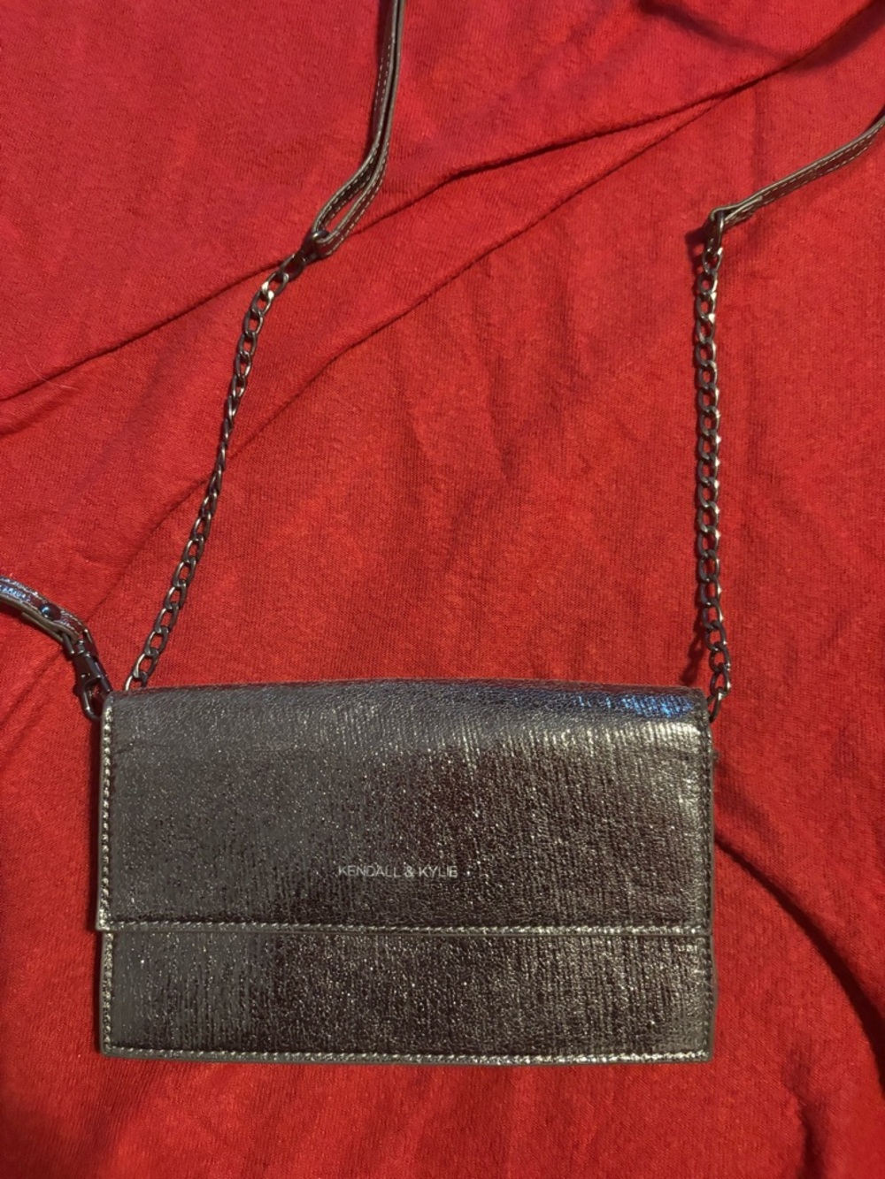 Kendall & Kylie Black Metallic Chain Crossbody Wallet